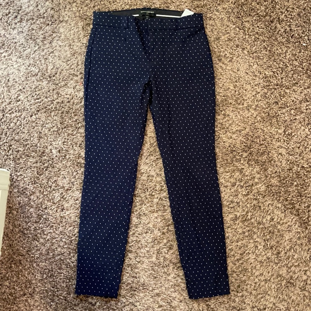Banana Republic Sloan Fit Dress Pant Cropped Navy White Dotted